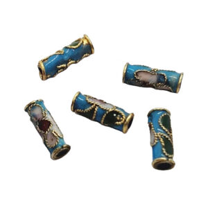 Pietre Cloisonne Tubicini Decorate a Mano Azzurre 3x10mm