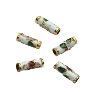 Pietre Cloisonne Tubicini Decorate a Mano Bianche 3x10mm