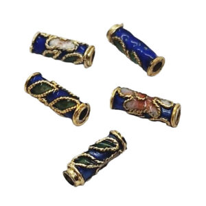 Pietre Cloisonne Tubicini Decorate a Mano Blu 3x10mm