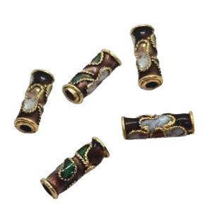 Pietre Cloisonne Tubicini Decorate a Mano Burgundy 3x10mm