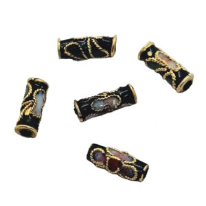 Pietre Cloisonne Tubicini Decorate a Mano Nero 3x10mm