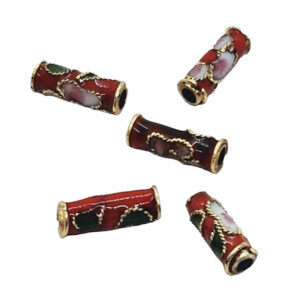 Pietre Cloisonne Tubicini Decorate a Mano Rosso 3x10mm