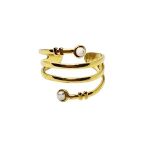 Anello in Ottone con Pietre Aulite Bianca Fascetta Regolabile