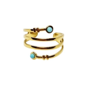 Anello in Ottone con Pietre Turchese Fascetta Regolabile