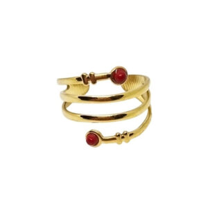 Anello in Ottone con Pietre Corallo Fascetta Regolabile