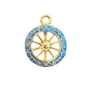 Ciondoli in Zama Ruota Oro Smaltati Azzurra 15mm
