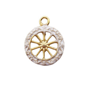 Ciondoli in Zama Ruota Oro Smaltati Bianco 15mm