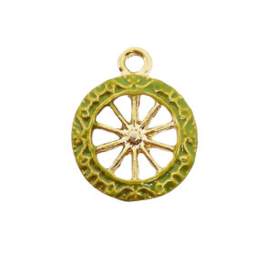 Ciondoli in Zama Ruota Oro Smaltati Verde 15mm