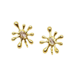 Perni in Ottone con Zircone Bianco su Base Oro 16x18mm