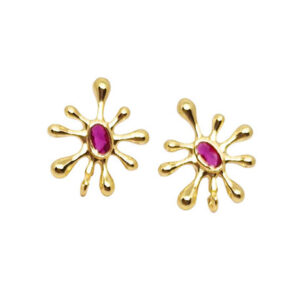 Perni in Ottone con Zircone Fucsia su Base Oro 16x18mm