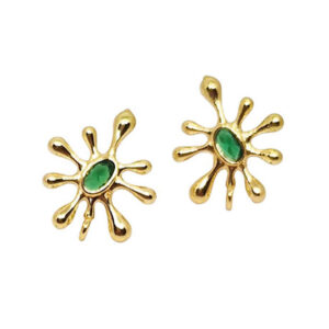 Perni in Ottone con Zircone Verde su Base Oro 16x18mm