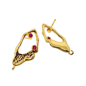 Perni in Ottone con Zirconi Fucsia su Base Oro 15x30mm