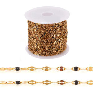 Catena in Acciaio inossidabile Saldato, con Olivette Piatte Nero da 1mm, Maglia 3x1,5mm