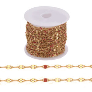 Catena in Acciaio inossidabile Saldato, con Olivette Piatte Rosso da 1mm, Maglia 3x1,5mm