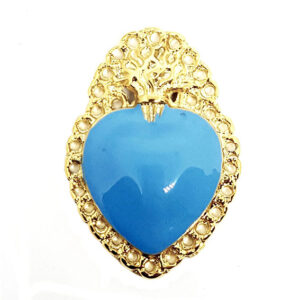 Distanziatori in Zama Cuore Sacro Smaltati Celeste Pieno 22x30mm (DSZM161-CP)