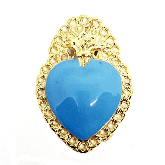 Distanziatori in Zama Cuore Sacro Smaltati Celeste Pieno 22x30mm (DSZM161-CP)