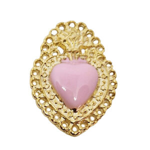 Distanziatori in Zama Cuore Sacro Smaltati Rosa 22x30mm