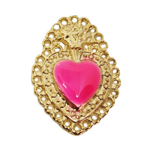 Distanziatori in Zama Cuore Sacro Smaltati Rosa Fluo 22x30mm