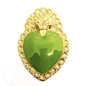 Distanziatori in Zama Cuore Sacro Smaltati Verde Pieno Pieno 22x30mm