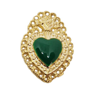 Distanziatori in Zama Cuore Sacro Smaltati Verde Scuro 22x30mm