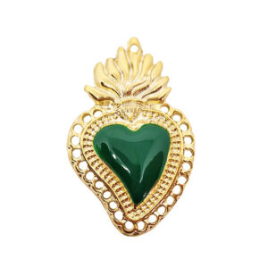Distanziatori in Zama Cuore Sacro Smaltati Verde Scuro 25x40mm