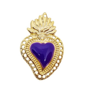 Distanziatori in Zama Cuore Sacro Smaltati Viola 25x40mm