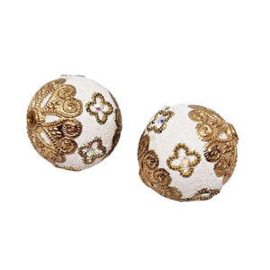 Perle in Ceramica Lavorate Stile Barocco Bianche su Base Oro 25mm