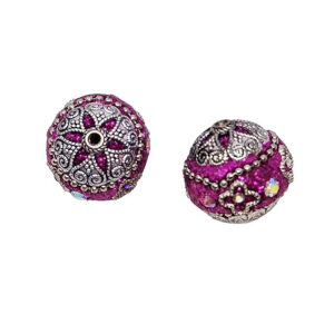 Perle in Ceramica Lavorate Stile Barocco Fucsia con Glitter su Base Silver 20mm