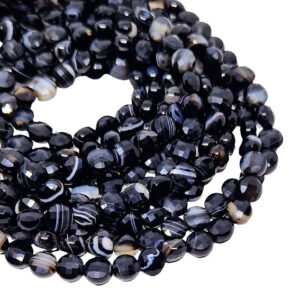 Pietre di Agata Tonda Striata Nero Dischetto da 6mm (PTAG613-NR)