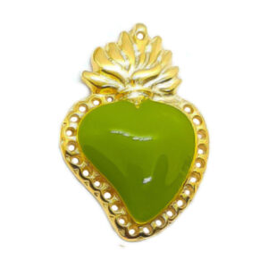 Distanziatori in Zama Cuore Sacro Smaltati Verde 25x40mm