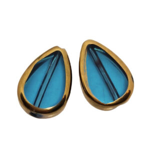 Gocce in Vetro Con Bordo Dorato Effetto Vintage Azzurro 12x18mm