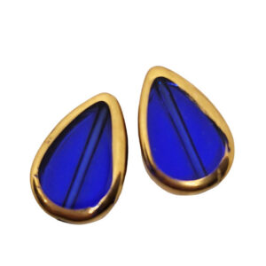 Gocce in Vetro Con Bordo Dorato Effetto Vintage Blu 12x18mm