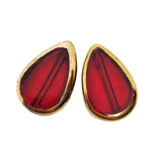 Gocce in Vetro Con Bordo Dorato Effetto  Vintage Rosso 12x18mm