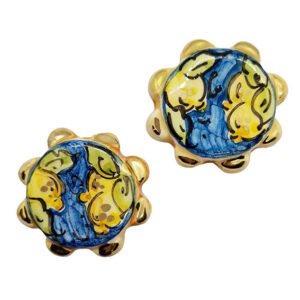 Tamburelli in Ceramica di Caltagirone con Limoni su Sfondo Azzurro 8x38 (010)