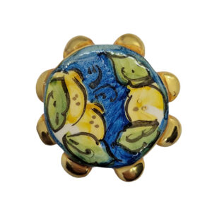 Tamburelli in Ceramica di Caltagirone con Limoni su Sfondo Azzurro 10x63mm (050)