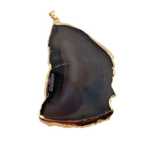 Ciondoli Fette di Agata con Bordo in Ottone su base Oro Colore nero 54x83mm (050)