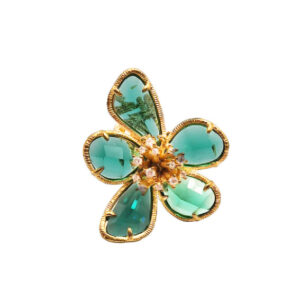 Anello in Ottone con Pietre in Vetro Smeraldo (ANOT339)