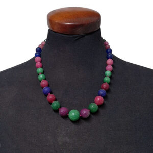 Collana Corta Realizzata con Pietre in Agata Sfaccettate Graduata Multicolor