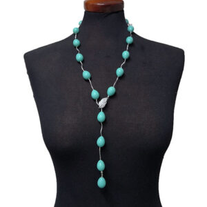 Collana Lunga Realizzata con Pietre in Conchiglia Tiffany Lisce Gocce con Chiusura Centrale Regolabile