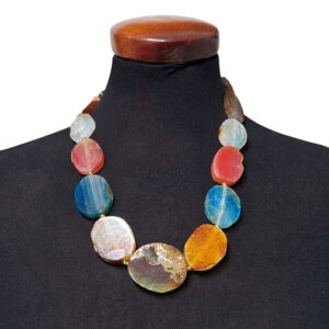 Collana Realizzata con Pietre in Agata Grezza Piatta Multicolor