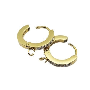 Orecchini in Acciaio Tondi Modello Piatto Con Strass Oro 12mm (ORAC011-O)