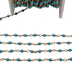 Catena Rosario in Ottone Oro con Pietre in Pasta di Turchese 3mm