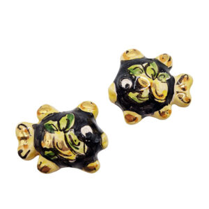 Ceramica di Caltagirone Pesce Palla Coppia Sfondo Nero con Limoni 35x38mm