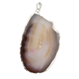 Ciondoli Fette di Agata con Bordo in Ottone su base Argento Colore Ambra 40x65mm (046)