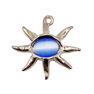 Ciondoli in Zama Stella su Base Argento con Pietra Occhi di Gatto Azzurra 33x35mm (CNZM301)