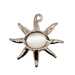 Ciondoli in Zama Stella su Base Argento con Pietra Occhi di Gatto Bianca 33x35mm (CNZM300)
