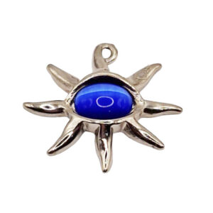 Ciondoli in Zama Stella su Base Argento con Pietra Occhi di Gatto Blu 33x35mm (CNZM299)