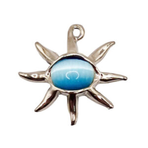 Ciondoli in Zama Stella su Base Argento con Pietra Occhi di Gatto Celeste 33x35mm (CNZM302)