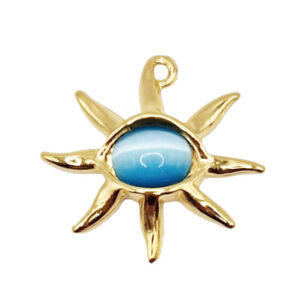Ciondoli in Zama Stella su Base Oro con Pietra Occhi di Gatto Azzurra 33x35mm (CNZM303)