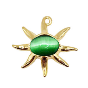 Ciondoli in Zama Stella su Base Oro con Pietra Occhi di Gatto Verde 33x35mm (CNZM307)